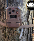 Universal Trail Camera Mount With Standard Camera Thread And 360 Degree Leveling Plus 180 Degree Tilt No Sweat Strap Rig for wildlife photography on tree.