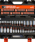 32 Piece Hex Bit Socket Set For Auto Repairs And Everyday Wrenching in open case with SAE and metric sizes visible