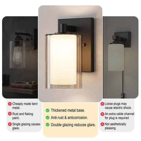 Modern Matte Black Wall Sconces Set Of Two Double Clear Glass Vanity Lights With Upward Downward Mounting For Bathroom Bedroom Decor showing installation details.