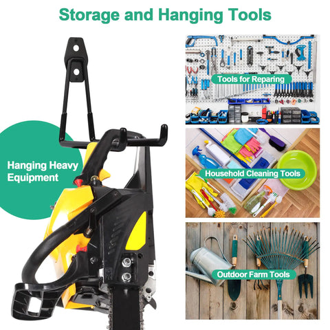 Heavy Duty Garage Wall Hooks Set With 2 Cord Straps 4 Steel Hangers for tools and garden gear storage