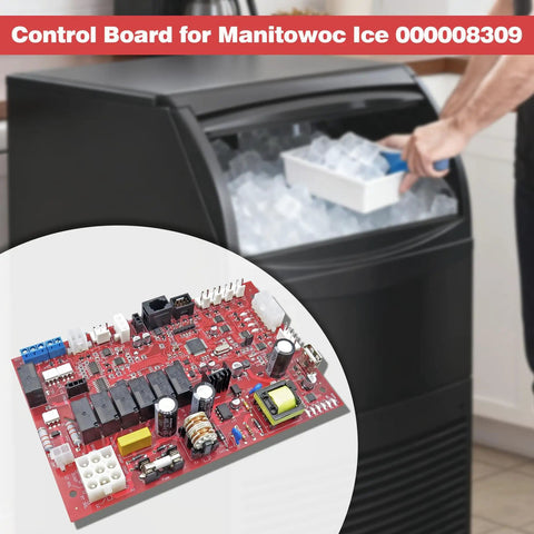 Indigo Ice Maker Control Board Replacement For Indigo Series Machines I0600 I0870C I1106 ID IB I IR IY SY With Spare Part Numbers 000008309 000014150 MAN000008309 Plug And Play Setup For Reliable Ice Production And Easy Install Commercial Units, red PCB