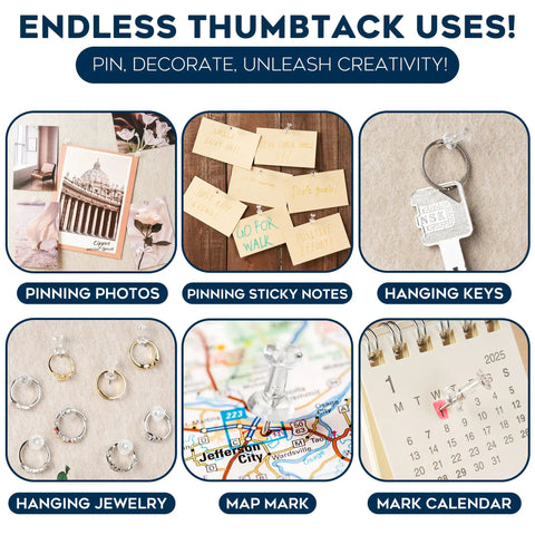 150 Pack Clear Push Pins Holding Papers Secure On Cork Boards Bulletin Walls And Shadow Boxes Includes Rust Proof Thumbtacks In A Snappy Caddy for decorative uses like hanging keys and marking maps.