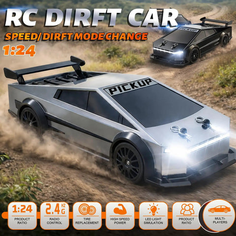 Dope 1 To 24 Scale 4WD RC Drift Pickup Car With Two Sets Of Drift And Off Road Tires High Low Speed 2 4GHz LED Remote Control Include 2 Batteries Perfect Gift For Boys And Girls Aged 6 To 16 on dirt track