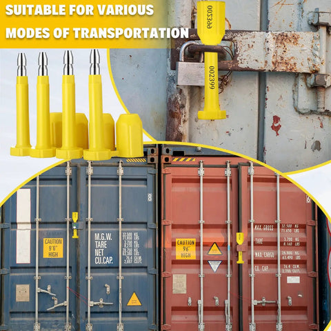 Heavy Duty Bolt Seals Yellow Bulk 100 Pack Built Tough Cargo Container Shipping Tamper Evident Locks With Numbered Sequence For Rock Solid No Sweat Warehouse Security