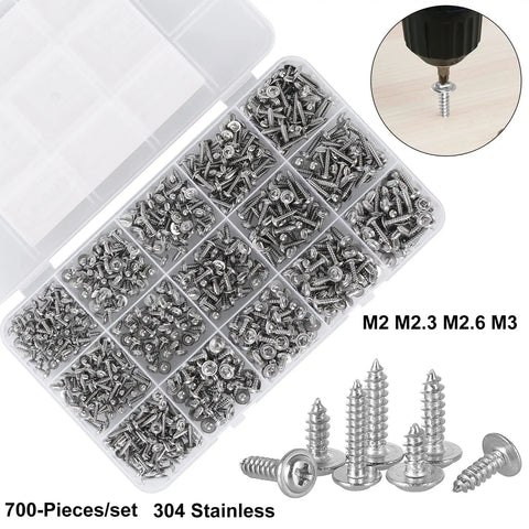 Tiny Phillips Pan Head Self Tapping Screws With Washer 304 Stainless Steel Assortment Kit Micro M2 M2.3 M2.6 M3 in case