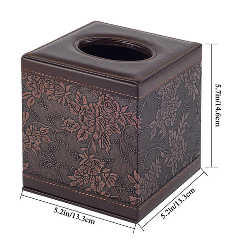 Cool Leather Tissue Box Holder With Magnetic Bottom Modern Square Cover For Napkins And Facial Tissues Durable MDF Frame Soft Leather Finish Perfect For Home Hotel Restaurant Office And Car Decor, 5.2x5.2x5.7in size