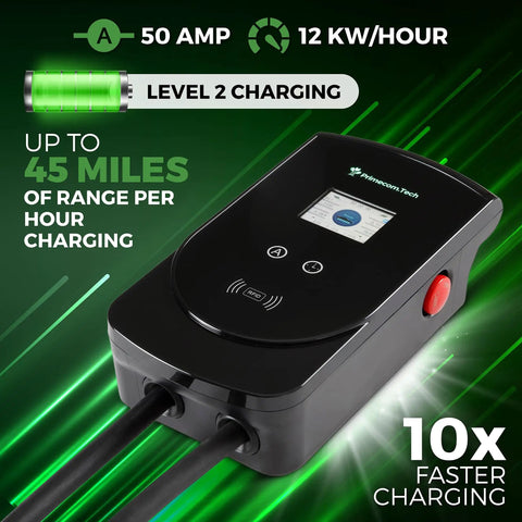 Level 2 50 Amp EV Charger For Home 240V With 25 Foot Cord No Brainer Fast Up To 10x From 110V Outlets Adjustable Amps Display