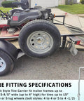 U Bolt Spare Tire Carrier For Trailers Side Mount 9 Inch Bracket Fits 4 Or 5 Lug Wheels Zinc Plated Heavy Duty For Ski Boat Fishing Boat Or Sailboat Trailers Twin Nut Design Holds Up To 15 Inch Tires shown on trailer