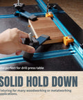 All-In-One T Track Knob Kit With Hold Down Clamps For Woodworking Jigs And Fixtures holding wood on drill press table