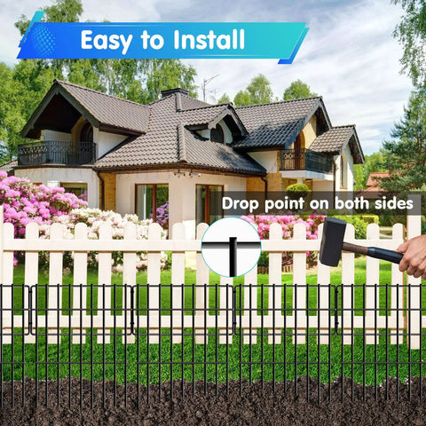 No Dig Fence For Dogs And Small Pets 28 Ft Long 17 In High Metal Barrier Panels With 1.2 Inch Gap Guard installed in garden