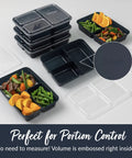 20 Piece Meal Prep Containers Set With Lids Three Compartment Reusable PFAS Free And BPA Free Materials Durable Microwave Safe Freezer Safe On The Go Navy Blue, featuring stacked trays with portioned food.