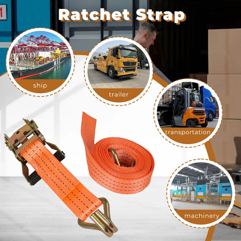 Heavy Duty Ratchet Straps 15 Foot By 1.5 Inch Cargo Tie Down Bands on display with spring collet system for secure transport.