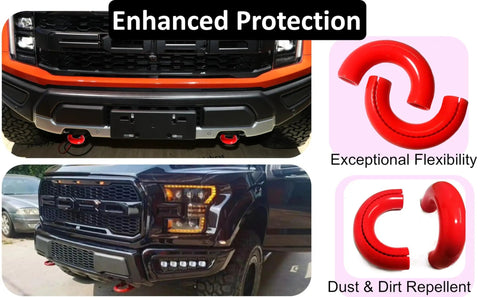 Ford Tow Hook Cover For F150 2004 2025 Bronco Base Big Bend Outer Banks 2021 2025 And Toyota Tundra 2017 2021 Front Hitch Cover Red Replacement Accessory For Truck Enthusiasts shown on truck detailing durability and flexibility.