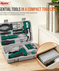 4V Cordless Electric Screwdriver Kit With USB Rechargeable Battery in open case, showing 42-piece DIY home repair set, green.