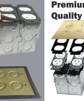 Screw Cap Floor Box Kit For Raised Floors 5x5 Inch 2-Gang Receptacle, 20A Tamper-Resistant, Weatherproof Brass Finish Components