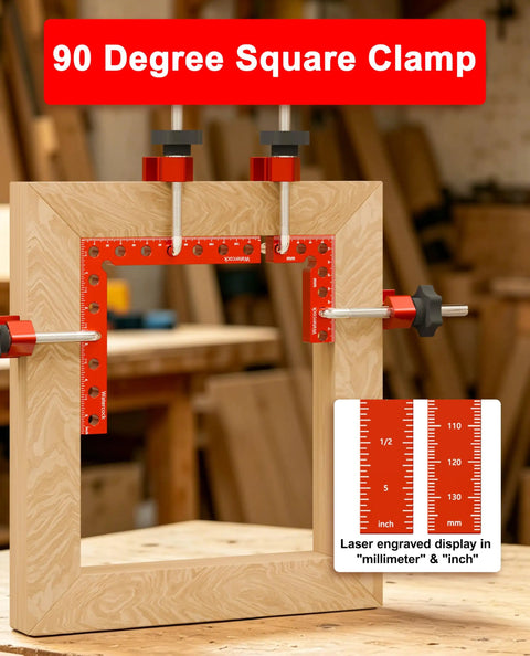 Eight Piece Aluminum Corner Clamps Set For Fine Woodworking Projects Precision Cnc Machined 90 Degree Square Jig Tools For Cabinets Drawers Slick Carry Case Included Badass Grip Accuracy Top Shelf Gear with laser engraved scale.