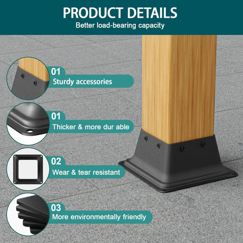 Beefy Heavy Duty Black Steel 3.6x3.6 Inch Square Post Base Caps For 4x4 Deck Posts 10 Pack details and features visualization