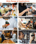 Wireless Bluetooth Barcode Scanner Handheld 2D 1D QR Reader With 800x600 CMOS Sensor used in various settings like retail and inventory