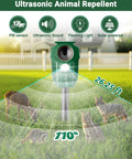 Solar Ultrasonic Deer And Cat Repellent With Motion Sensor And LED Flashing Lights Waterproof Outdoor Animal Deterrent For Yard Garden And Lawn Humane Guard Against Dogs Raccoons Coyotes, green stake