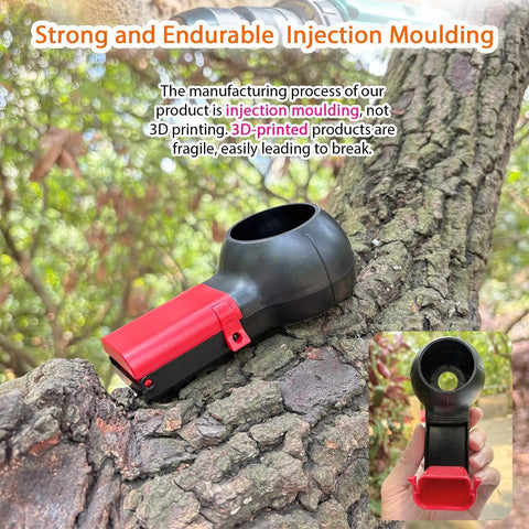 No Mess Drill Dust Collector with black and red design on tree, injection molded plastic