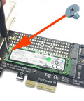 Premium M.2 NVMe SSD Mounting Screws Kit Including Sixty Heavy Duty PCIe NGFF 2280 Hardware Fasteners installed on PCIe expansion card.