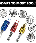 360 Degree Rotatable Socket Adapter Set For Drill Chucks Hex 1/4 3/8 1/2 Inch Convert Your Drill Into A High Speed Nut Driver Impact Grade CR-V 3 Piece