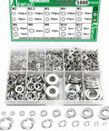 Aienxn 1000-piece stainless steel spring lock washer assortment kit (M2–M12) in a plastic organizer