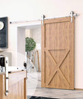 Beefy Brushed Nickel Non-Bypass Sliding Barn Door Hardware Kit For One Or Single Door 8 Foot Flat Track Arrow Design Roller