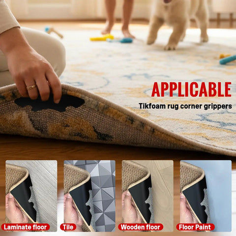 Non Slip Rug Grippers Corner Tapes Set That Will Not Damage Floors, reusable on laminate, tile, wood, and painted floors, 8 Pcs