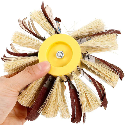 Heavy Grip Sisal Sanding Drum Buffing Wheel For Wood Furniture Polishing And Groove Cleaning in hand, showcasing sword hemp brushes.