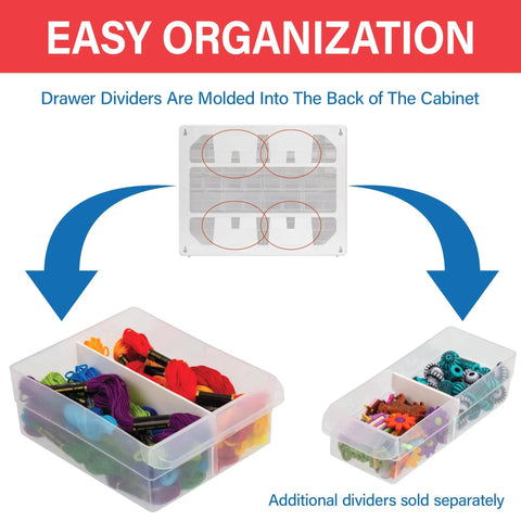 Image showing easy organization with drawer dividers for 24 Drawer Plastic Storage Cabinet For Garage Organization And Small Parts Beads Bricks Tools Makeup And Crafts, Heavy Duty Organizer For Beads Bricks Tools Makeup And Classroom Use, 20 In Wide 6 In Deep 16 In High Black.