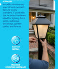 Person installing Outdoor Post Light Fixture Fits 3 Inch Lamp Posts With E26 Base Waterproof Lantern Anti Rust Durable Yard Pathway Driveway Patio Deck Fence Street Lighting No Fuss Easy Install Matte Black Or White Finish on a 3-inch post.