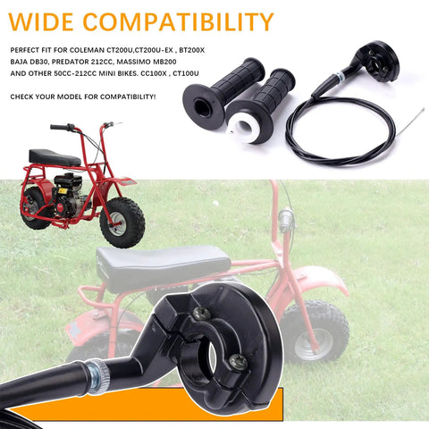 Throttle Cable Assembly Kit For Mini Bikes Fits Coleman CT200U CT200U-EX BT200X Baja DB30 MB200 Predator 212cc Massimo Motovox 196cc 200cc 6.5hp Engines, 7 8 Inch Handlebar, DIY Friendly Install