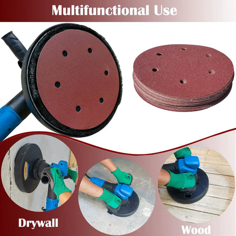 Pro Grade 9 Inch Drywall Sanding Discs Set Bulk Pack With Hook And Loop Backing Six Hole 50 Discs Include 60 80 120 150 And 240