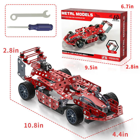 Hands On Model Car Building Kit For Kids 8 To 12 With 287 Metal Parts Nuts Bolts And Tools STEM Vehicle Assembly Toy