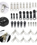 143 Piece Zipper Repair Kit With Install Plier For Bags Jackets Tents Backpacks Sleeping Bags Includes Nylon Coil Sliders And Metal Zippers For Quick DIY Repairs On The Go; assortment of metal and nylon zipper sliders