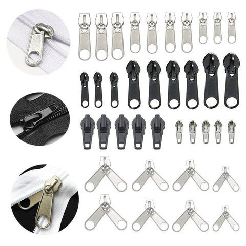 143 Piece Zipper Repair Kit With Install Plier For Bags Jackets Tents Backpacks Sleeping Bags Includes Nylon Coil Sliders And Metal Zippers For Quick DIY Repairs On The Go; assortment of metal and nylon zipper sliders