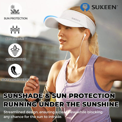 Woman wearing Lightweight Sports Sun Visor for Men and Women Packable Cooling Stretchy Visor Hat for Running Tennis Golf White