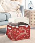 Straight Up Premium Reindeer Collapsible Storage Bins With Lids, Heavy Duty Fabric Organizers For Clothes, Stackable Soft Containers With Grip Handles To Keep Your Seasonal Stash Sorted, large red bin with blankets.