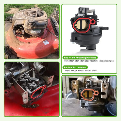 Replacement Carburetor 799584 For 550EX 625EX 675EX 725Exi Engines With Air Filter Kit installed on red lawn mower