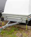 Keep Your Rig Rock Solid With Boss Grade Telescoping Stabilizer Jacks 2500 Lb Capacity Adjusts Two To Eighteen Inches showing a trailer with stabilizer jacks.