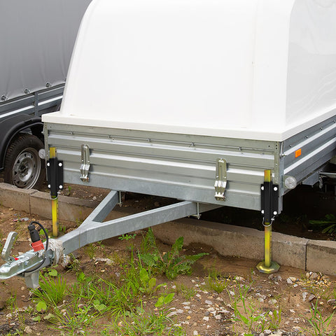 Keep Your Rig Rock Solid With Boss Grade Telescoping Stabilizer Jacks 2500 Lb Capacity Adjusts Two To Eighteen Inches showing a trailer with stabilizer jacks.