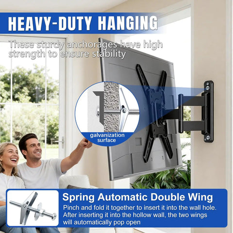 Heavy Duty Toggle Bolts Set For Drywall And Ceilings, 100 Pcs Hollow Wall Anchors With 1/8, 3/16, 1/4 Inch Sizes, Screws, Washers, And Wing Nuts For Hanging Decor And Medium To Heavy Fixtures. Wall-mounted TV bracket using galvanized toggle bolt wing anchor