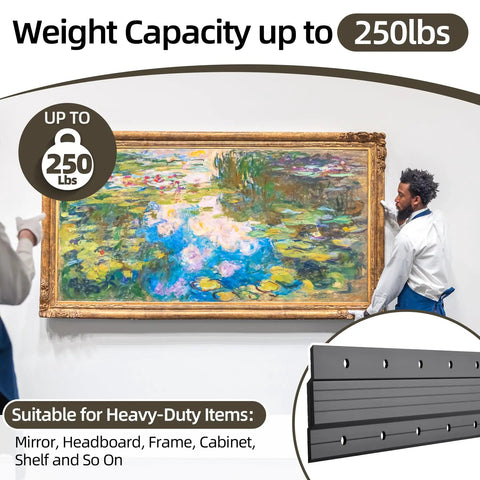 Badass Heavy Duty 41 Inch French Cleat Brackets And Top Tier Aluminum Wall Mount Hooks For Hanging Picture Frames Mirrors Whiteboards Plus Headboards Featuring Quick Snap Install That Goes Hard On Weight Up To 250 Pounds with artwork display.