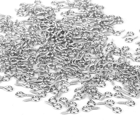 500 Pieces 4 By 8 Millimeter Small Screw Eye Pins For Jewelry Making And DIY Art Projects Mini Eyelets Threaded Clasps Silver