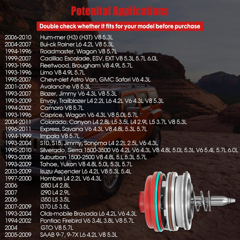 High Performance Servo Piston Assembly Beefed Up Upgrade Kit For GM 700R4 4L60E 4L65E 4L70E Transmissions With Cover Snap Ring And Pin Aluminum Alloy Durability For Heavy Duty Trucks, fitment chart and piston kit