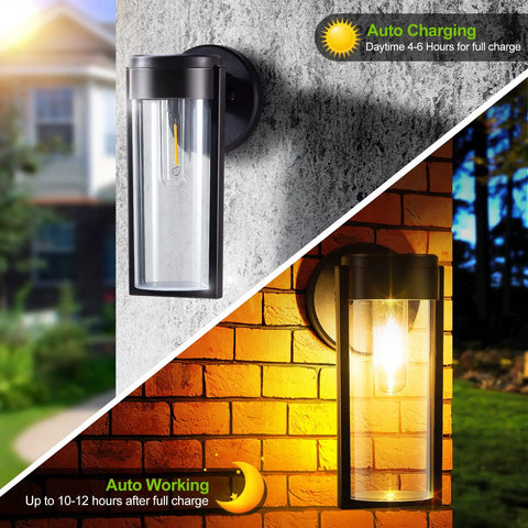 6 Pack Outdoor Solar Fence Lights Waterproof Wall Mounted, Auto On Off Solar Wall Lights in day and night settings.