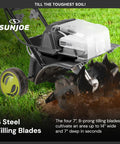 Cordless Garden Tiller Kit With Dual 24V Batteries And Charger, No Gas No Fumes, showing steel tilling blades at work on soil