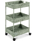 Three-Tier Water Hyacinth Rolling Caddy With Wheels For Laundry Room Bathroom Craft Room And More - Go-To Multipurpose Utility Cart