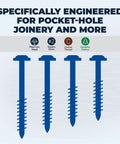Blue-Kote Pocket-Hole Screws 2-Inch Coarse-Thread Maxi-Loc Flat Head All-Weather Outdoor Ready For Softwood And Plywood